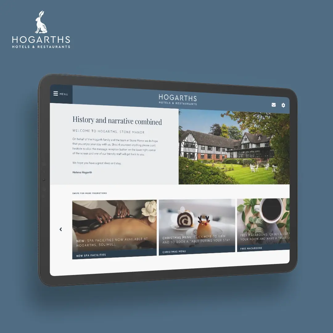 Hogarths Hotel & Restaurants Custom App Design Tablet MockUp