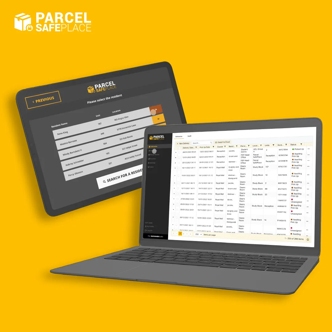 Parcel SafePlace square product mockup of web application software