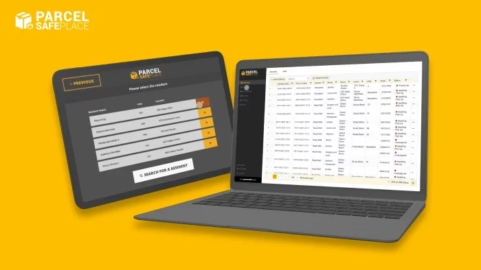 Parcel SafePlace widescreen product mockup of web application software