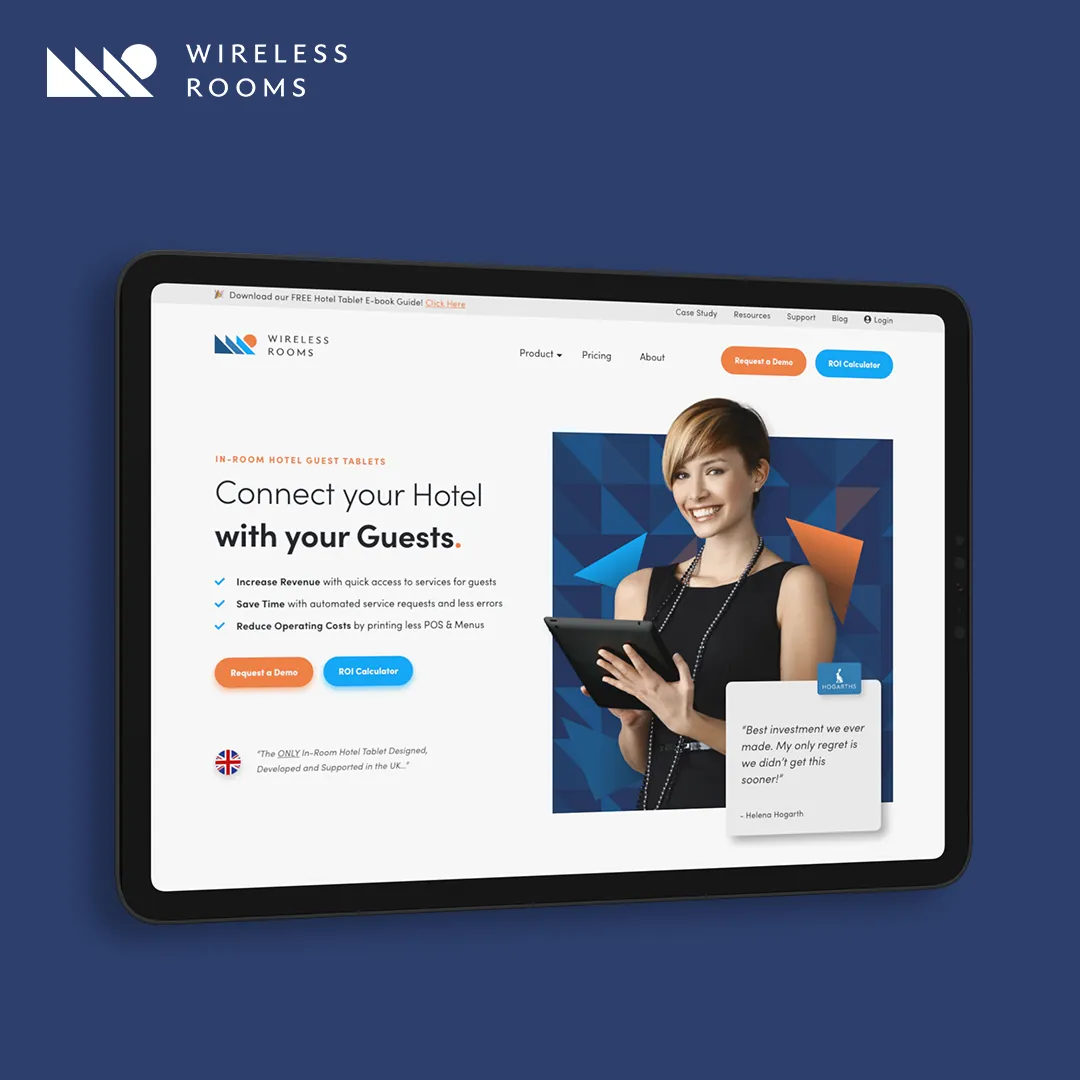 Wireless Rooms square product mockup of bespoke WordPress website