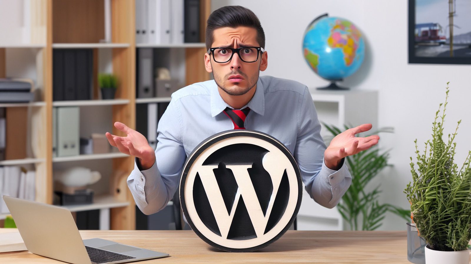 A man infront of a WordPress Logo - WordPress 2024