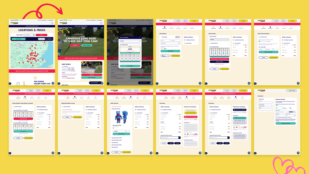 Barracudas custom booking system screens UX UI designs