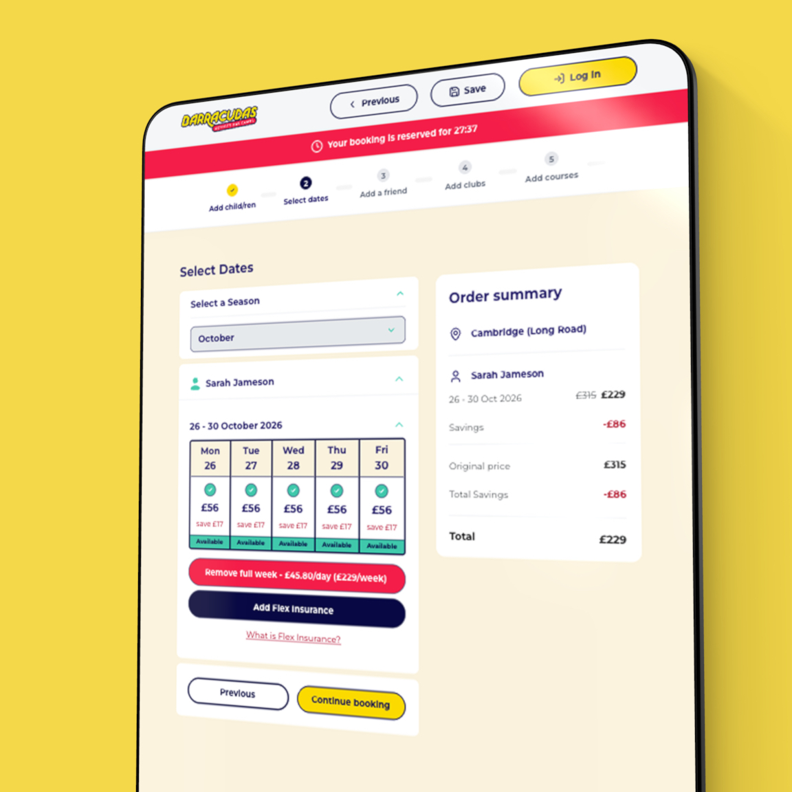 Barracudas date picker page design mockup