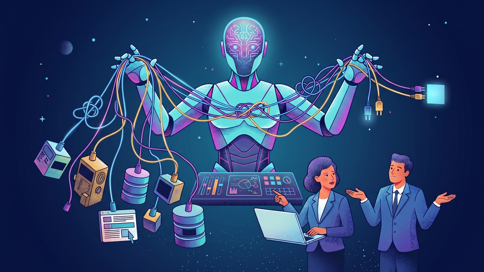 Image of an AI bot trying to figure out an API that is a mess and struggling